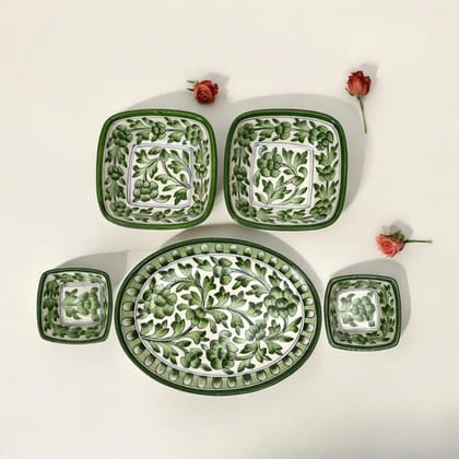 Handcrafted Blue Pottery Dinner Set  Traditional Elegance for Your Home