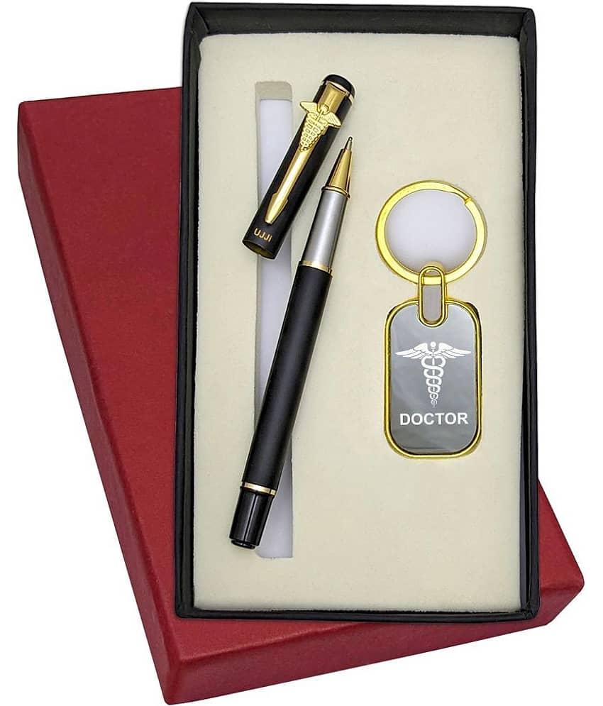 UJJi Doctor Logo Gifts in 2in1 Golden Part with Long Metal Refill Pen with Keychain