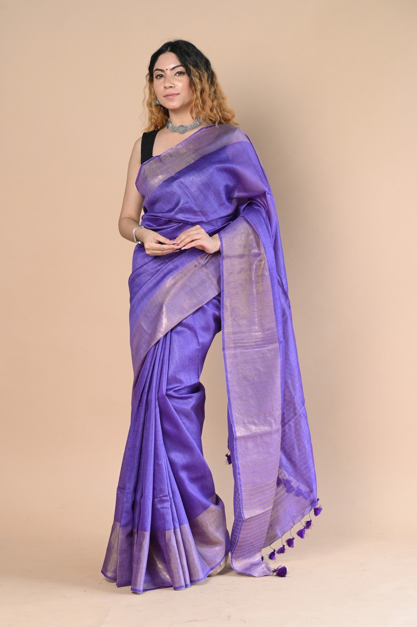 Exclusive Pure Moonga Tussar Silk Saree With Beautiful Border ~ Purple