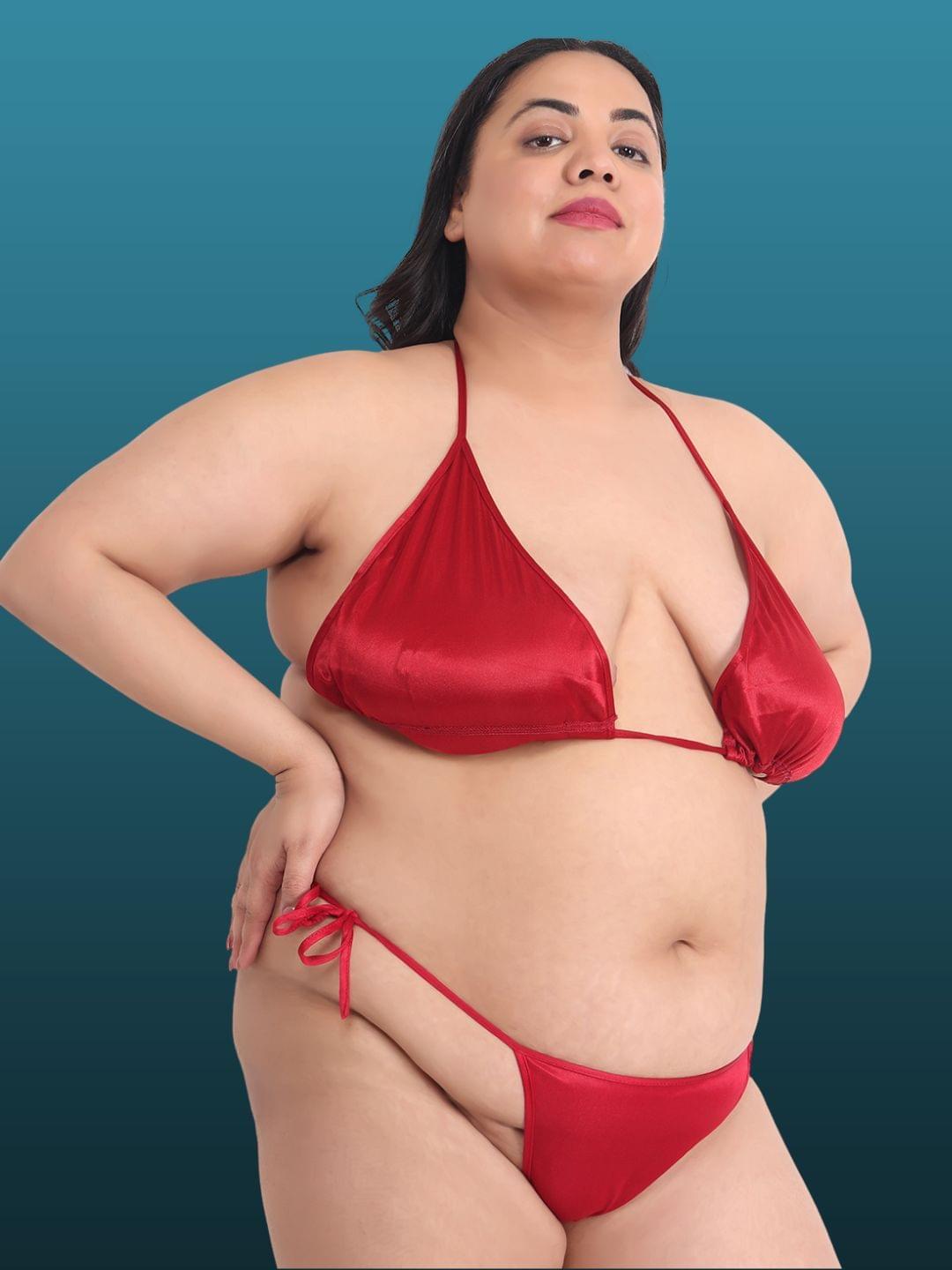 Plus Size Sexy Maroon Honeymoon Bridal Bikini Set 13M