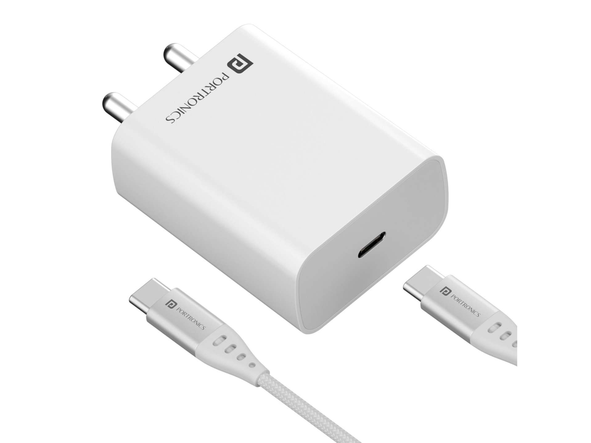 Portronics Adapto 25 Pro 25W Type C Wall Charger, Type C to Type C Fast Charging Cable,Type C PD Output, Over Charge Protection