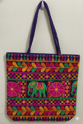 Dark Blue Premium Jute Bag with Flower and Elephant Design for Return Gifts