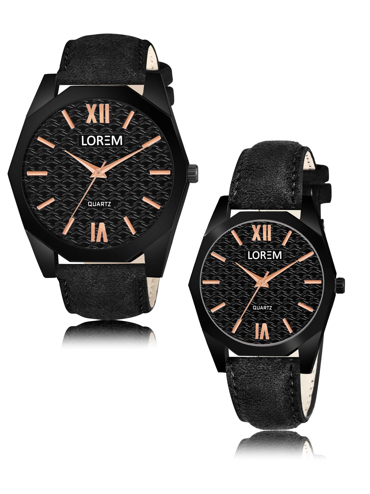 LOREM 3D Embossed Design Analog Watch Set for Couples-UF