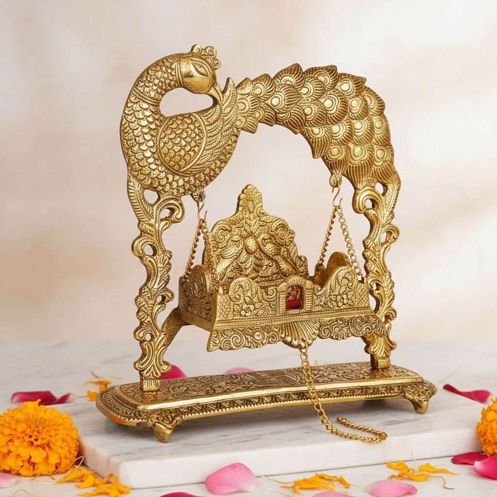 Aluminium Showpiece Peacock Jhula Statue (ASMAS444 G)