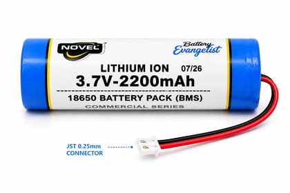 NOVEL 3.7V 18650 BMS LITHIUM ION BATTERY WITH JST 1.25mm PIN - 2200mAh
