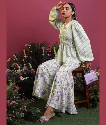 Vishudh Women Top With Palazzos Co-Ord Set ( Lime Green )