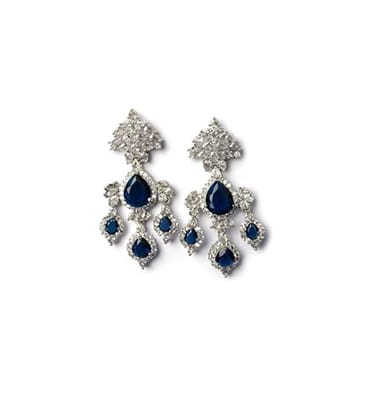 Generic Women's Brass Silver Plated Drop Earrings (Blue)-PID66274 Generic Women's Brass Silver Plated Drop Earrings (Blue)-PID66274