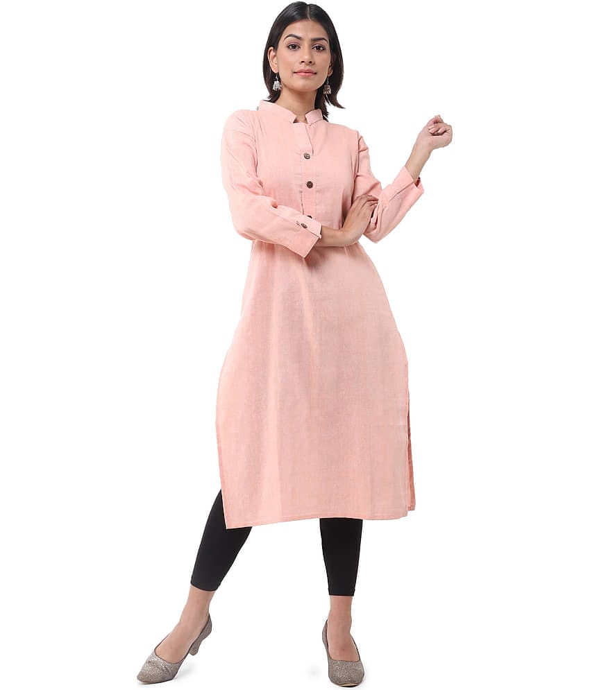 DESHBANDHU DBK - Peach Cotton Women's Straight Kurti ( Pack of 1 )