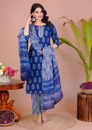 Blue Cotton Premium And Elegant Kurta Set For Women Blue Cotton Premium And Elegant Kurta Set For Women
