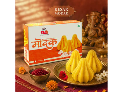 LAL Sweets Kesar Modak 200g, Premium Kesar Modak, Ganesha Chaturthi Special, Traditional Indian Sweet, Kesar Mithai for Ganesha Puja LAL Sweets Kesar Modak 200g, Premium Kesar Modak, Ganesha Chaturthi Special, Traditional Indian Sweet, Kesar Mithai for Ganesha Puja