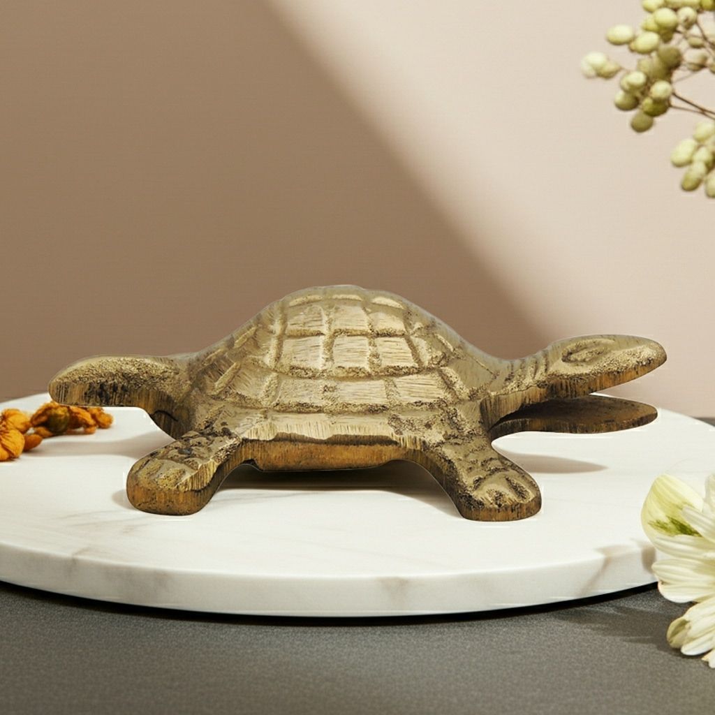 Brass Showpiece Tortoise, Turtle [Kachua] Small Statue, Length : 3.4 Inch (ZMAS184 F)
