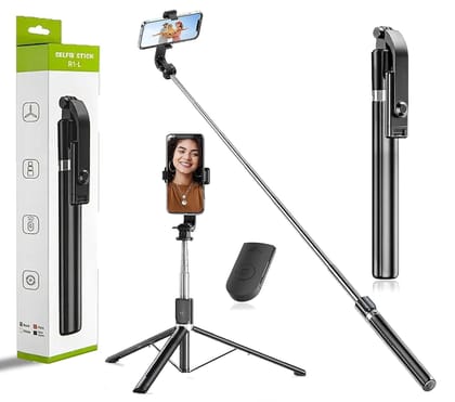R1 Bluetooth Extendable Selfie Sticks with Wireless Remote 3-in-1 Multifunctional Selfie Stick with Tripod Stand Compatible with iPhone/OnePlus/Samsung/Oppo/Vivo and All Phones (Selfie Stick 170cm)
