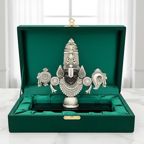 Dev Aastha 999 Silver Plated Balaji Statue | 4-Inch Divine Vastu Table Decor for Pooja Room & Prayer Room |