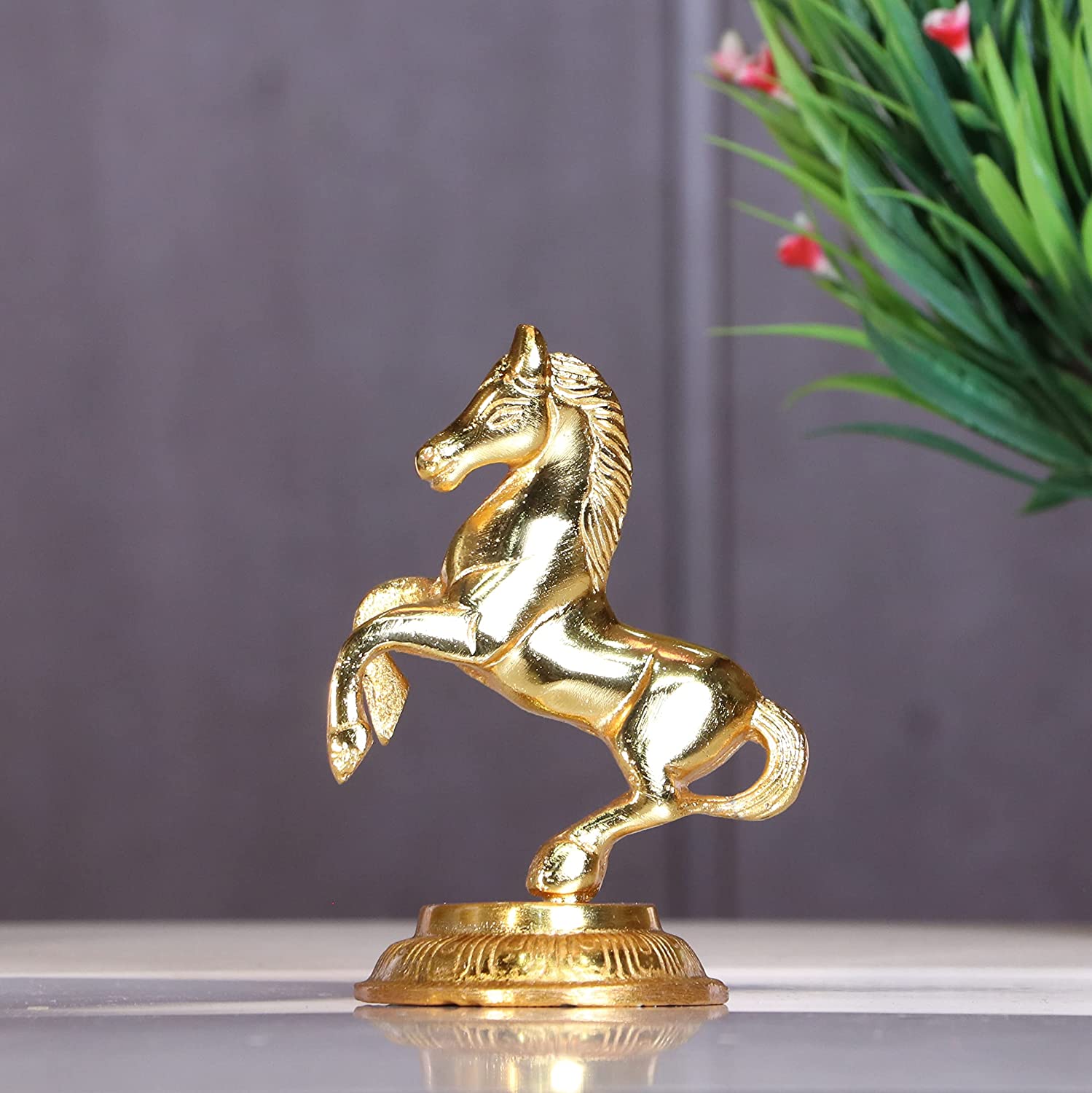 DreamKraft Golden Finish Jumping Horse Metal Statue ( 8.5 X 6.5 X 12 cm, Gold)
