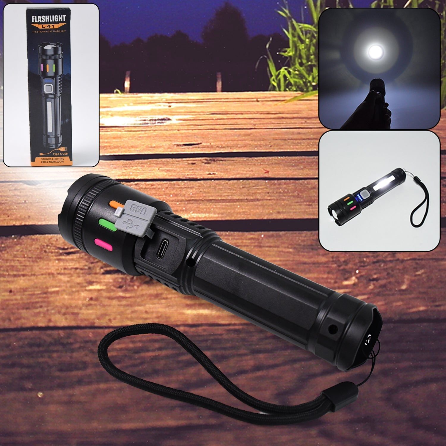 Led Torch High Lumens Fast Charging Flashlight / Torch with Far & Near Zoom (1 Pc)