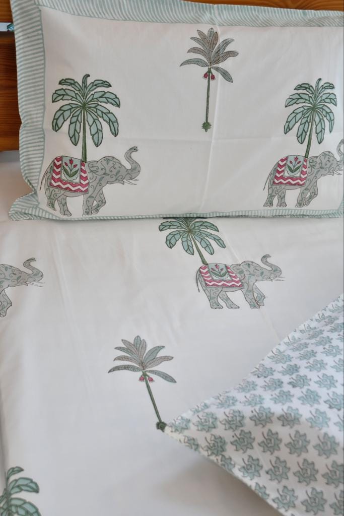 Royal Elephant Bedsheet | Hand-Blocked Design : Majestic Charm Super King (108 x 108) inches bedsheet