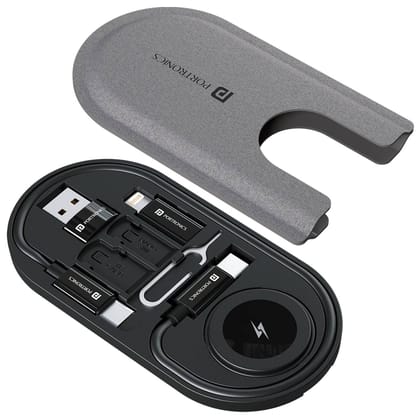 Portronics Snapcase 6 60W Multifunctional Charging Data Cable Kit with Wireless Watch Charging, Type C to Type C Cable, USB-A, Type-C, 8-Pin connectors, SIM & SD Card Slots - Black