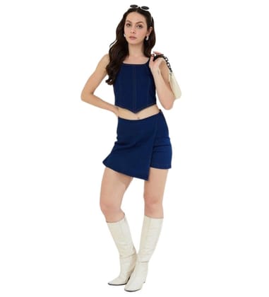 Women's Denim Solid Zip Closure Skorts (Navy, 30)-PID65467