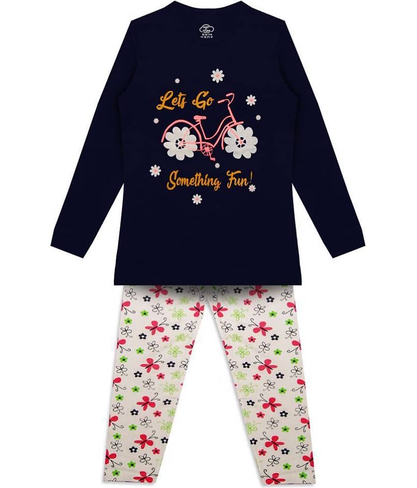 MIST N FOGG Pack of 1 Girls Cotton Blend Nightsuit Set ( Dark Blue )