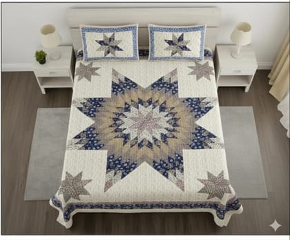 Cotton Bedsheet Set with 2 Pillow Covers, Star Pattern Design, Beige and Brown, Double Bed (100"x108")