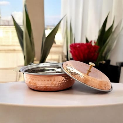 Artisanal Hammered Copper Serving Dish with Brass-Knobbed Lid | Traditional Tableware Artisanal Hammered Copper Serving Dish with Brass-Knobbed Lid | Traditional Tableware
