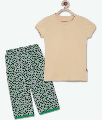 Sini Mini Pack of 1 Girls Cotton Top With Capris ( Beige )