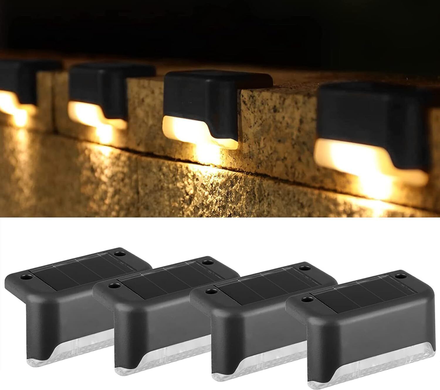 SPARKWORLD SolarStep Solar-Powered LED Step & Deck Light 4-Pack (Warm White, IP65 Waterproof) | Size: 1200 mAh | Colour: SolarStep_4qty