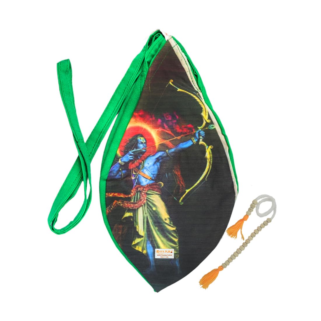 MAYAPURI Shree Ram (Rama) Printed Pure Cotton Gomukhi Japa Mala Bag, Zip Pocket, Sakshi Mala Counter, Pack of 1