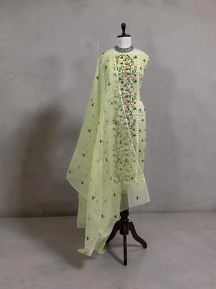 Kota Doria Cotton-Silk Dress Material with Hand-Embroidered Butis Kota Doria Cotton-Silk Dress Material with Hand-Embroidered Butis