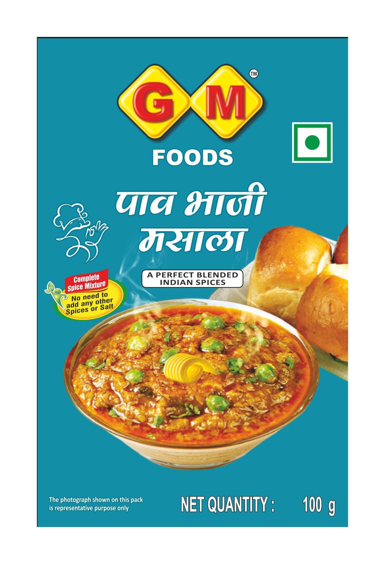 GM Foods Pav Bhaji Masala 100g PACK OF - 1 | Authentic Mumbai Style Spice Mix | No Need for Extra Salt or Spices | Perfect Blend of Indian Spices for Delicious Street Style Pav Bhaji at Home