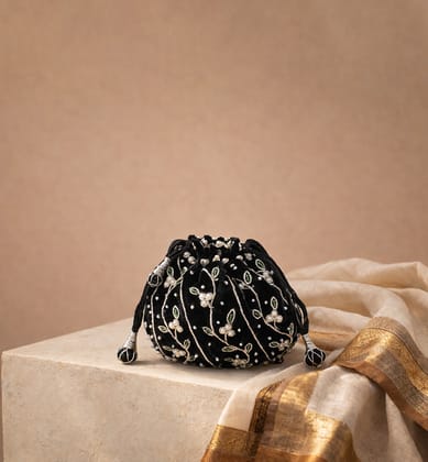Handcrafted Zari Zardozi Embroidered Velvet Potli Bag Handcrafted Zari Zardozi Embroidered Velvet Potli Bag
