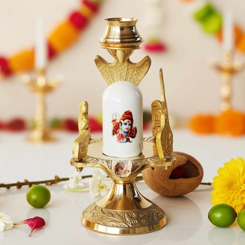 Brass Shiv Parivaar White Stone � Size 2 Family Idol, Height : 4.7 Inch (ZMAS463 C)