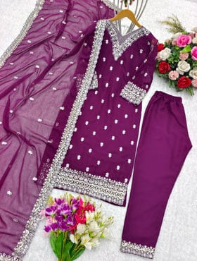 Designer Party Wear Top-Plazzo With Dupatta Set