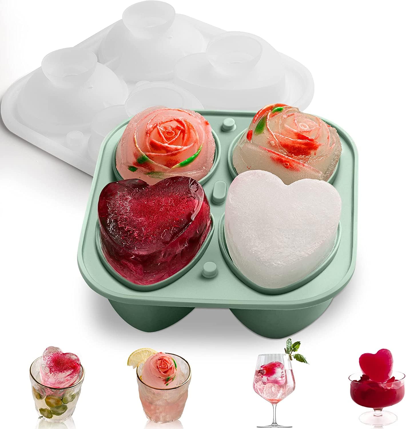 NATURALLY YOURS Silicone 2 Rose +2 Heart Shape Tray 157 X 157 X 68 MM Clear LID + black Bottom