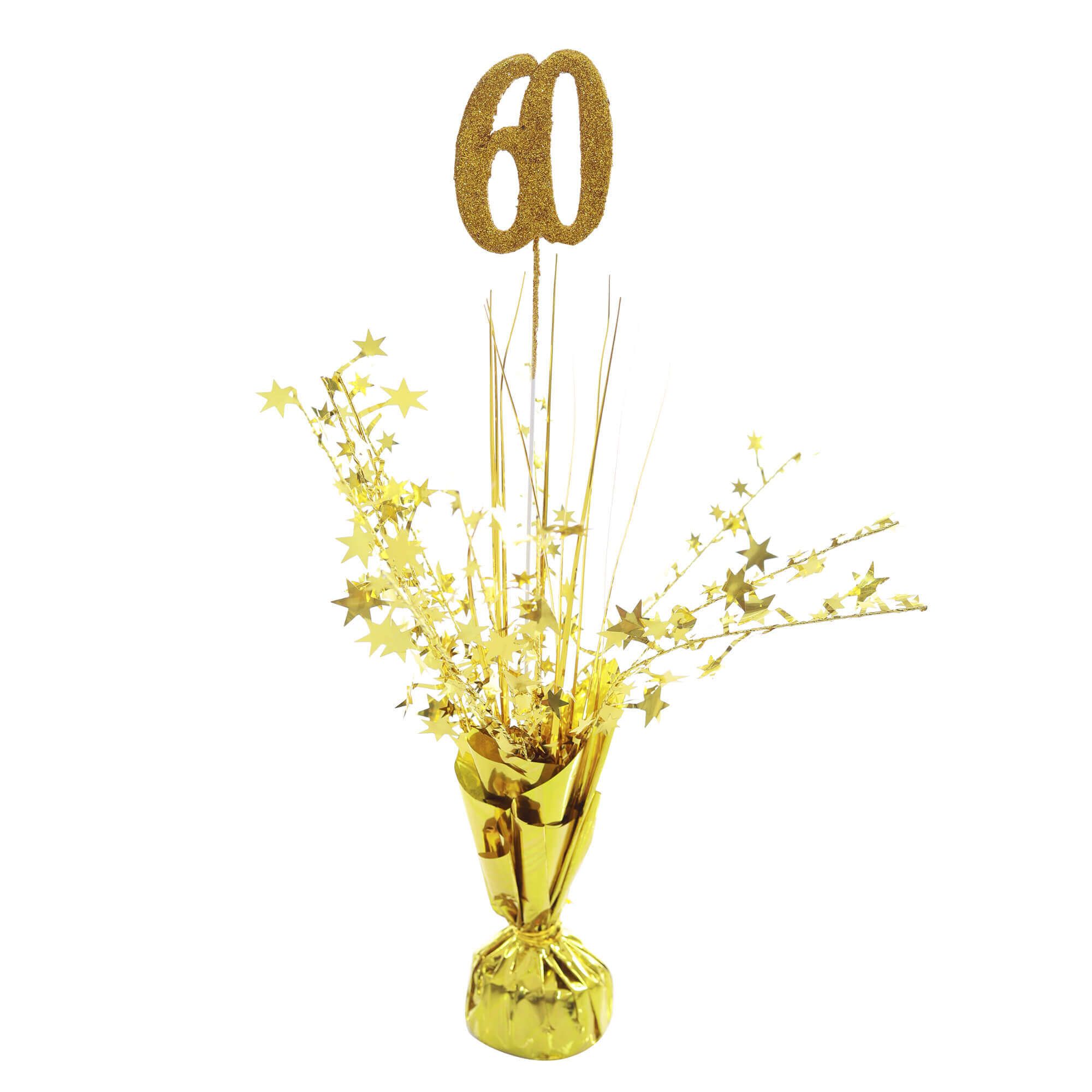 Happy 60th Golden Glittery Centerpiece for Party Decor - 1PC