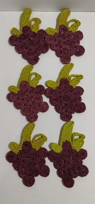 Handmade Jute Coasters with Grape Design set 6