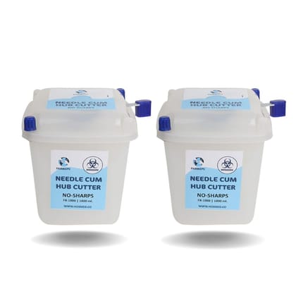 FAIRBIZPS ABS Needle Cum Syringe Hub Destroyer Manual Hub Cutter, Sharp Container 1000ML (White Translucent Pack 2)