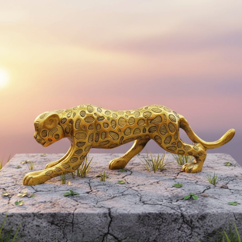 Aluminium Leopard Showpiece Statue for Luxury Home Decor Accent, Height : 7.5 Inch (ASMAS535 F)