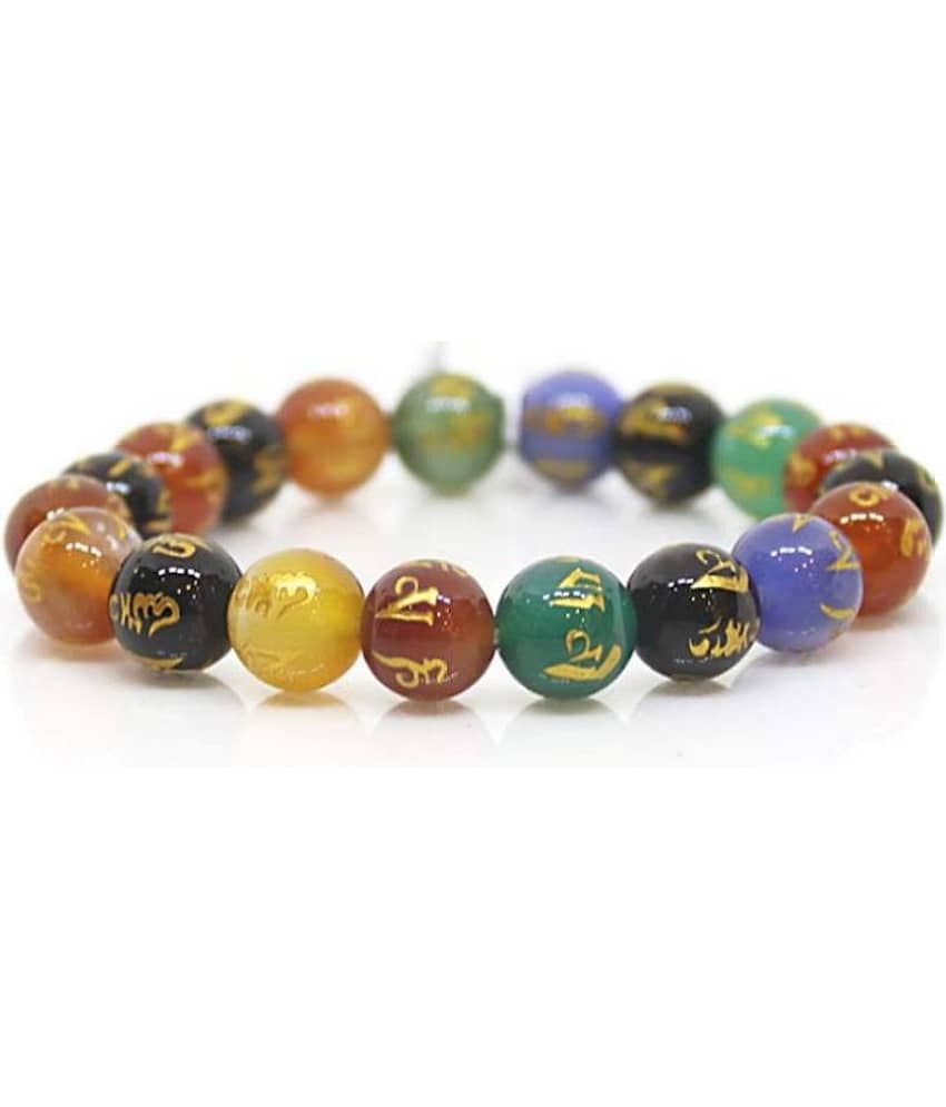 Shubhanjali® Om Mani Hum Natural Stone Bracelet 10 mm Stone Bracelet for Women, Crystal Beads Bracelet for Men, Fashion Crystal Healing Stone Bracelet for Unisex jewellery Christmas Gifts Birthday Gifts 25 Beads (Multi Color)-L4389OMBAJJ