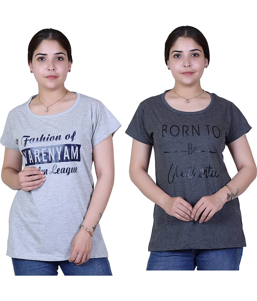 Varenyam Women Cotton Regular Fit Round Neck T-Shirt ( Grey )