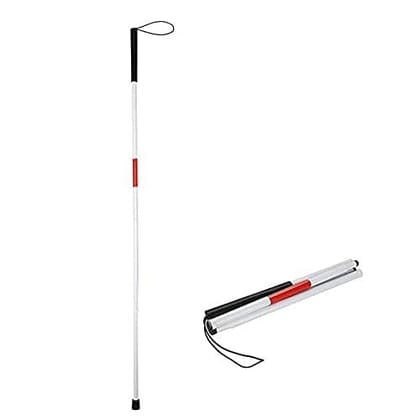 FAIRBIZPS Height Adjustment Walking Stick Blind Stick Aluminium 4 Segment Folding Blind Cane Heavy Duty Blind Stick for Unisex