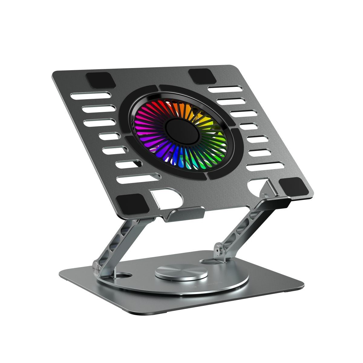 Portronics My Buddy Spinlight Powerful Cooling Fan, 1200 RPM, 360-Degrees Rotation, Adjustable Height & Angle, 10 RGB Light Modes