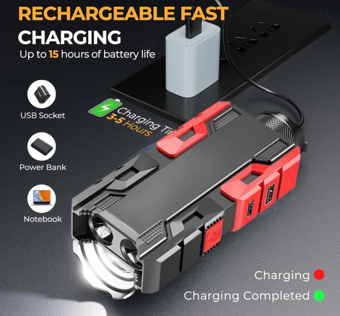 Rechargeable Mini LED Flashlight with Power Bank, 3 Modes (1 Pc)