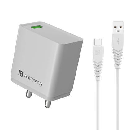Portronics Adapto One C 18W Fast Charger with 1M USB Type-C Cable | 3A Single USB Wall Charger | Fast Charging Power Adapter for Android Smartphones, iPhone, iPad, Tablets & Other USB Devices (White or Black)