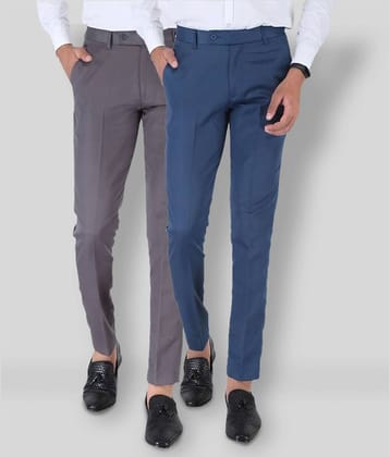 SREY - Grey Cotton Blend Slim Fit Men's Formal Pants (Pack of 2)