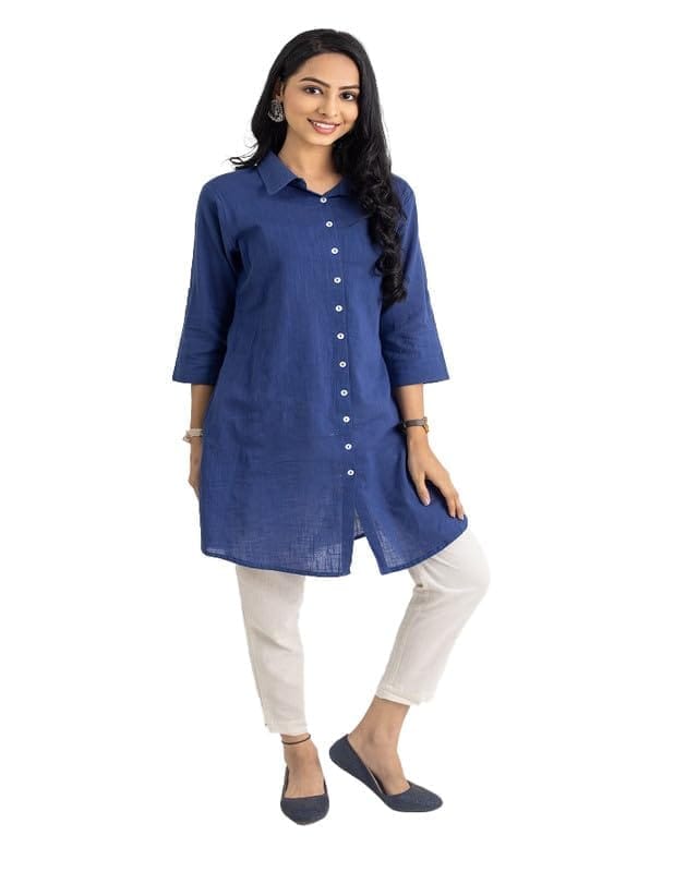 Women's Casual 3/4 Sleeve Viscose Rayon Solid Kurti (Light Blue, 2XL)-PID46384