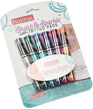 Eclet 6pc Sketch and Sparkle Tattoo Pens toy Set with Stencils for kids and all ages Pen Gift Set  (Ink Color - Multicolor)