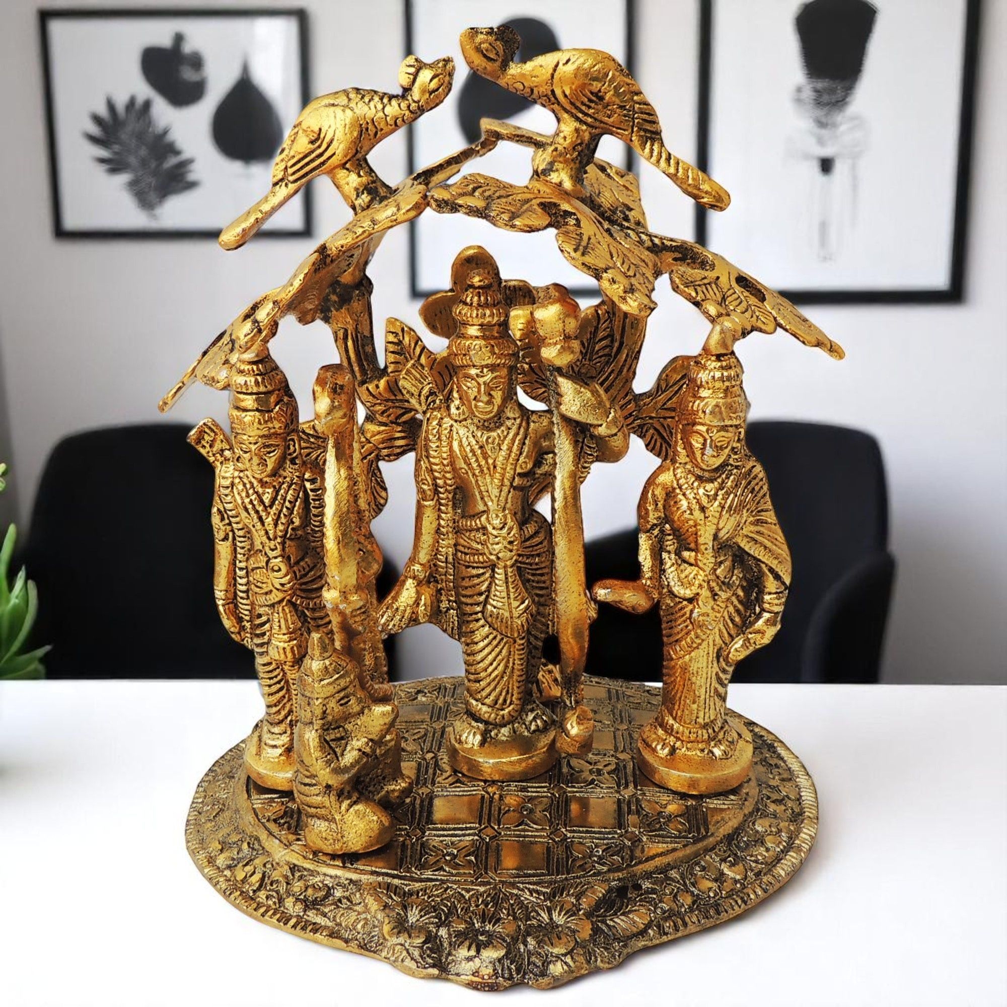 Aluminium Ram Darbar Statue with Velvet Box | Ideal Ram Parivar Gift for Puja, Height : 7 Inch (ASMAS410 G)