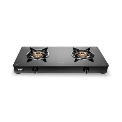 2 Burner Glass Gas Stove Jumbo with Brass Burner Black (CT1020GTJMBB)