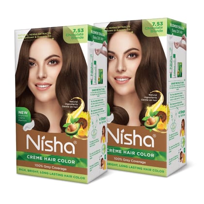 Nisha Creme Hair Color 7.53 Chocolate Blonde 120g Pack of 2, Permanent Hair Colour for Rich, Bright & Long Lasting Hair